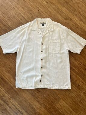 Tommy Bahama 100% Silk Ivory Short Sleeve Button-Down Camp Shirt, Sz XL